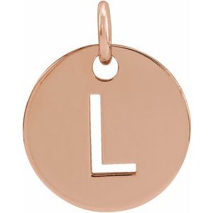 14K Rose Initial L 10 mm Disc Pendant - BN & CO JEWELRY