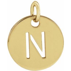 14K Yellow Initial N 10 mm Disc Pendant - BN & CO JEWELRY