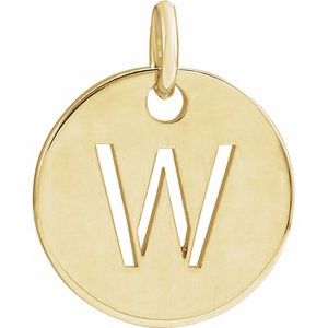14K Yellow Initial W 10 mm Disc Pendant - BN & CO JEWELRY