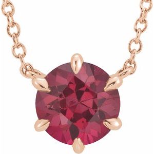 14K Rose Natural Ruby Solitaire 16" Necklace - BN & CO JEWELRY