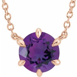 14K Rose Natural Amethyst Solitaire 18" Necklace - BN & CO JEWELRY