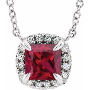 14K White 3.5x3.5 mm Natural Ruby & .05 CTW Natural Diamond 18" Necklace - BN & CO JEWELRY