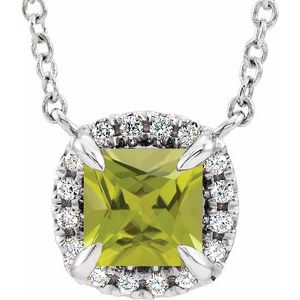 Sterling Silver 4x4 mm Natural Peridot & .05 CTW Natural Diamond 18" Necklace - BN & CO JEWELRY