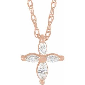 14K Rose 1/6 CTW Natural Diamond Cross 18" Necklace - BN & CO JEWELRY