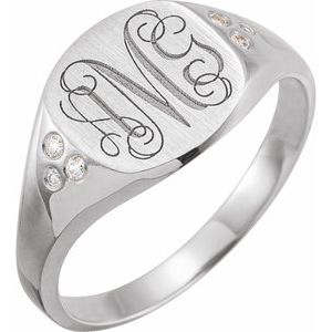 14K White .05 CTW Natural Diamond Square Signet Ring - BN & CO JEWELRY