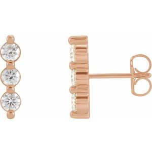 14K Rose 5/8 CTW Natural Diamond Three-Stone Bar Earrings - BN & CO JEWELRY
