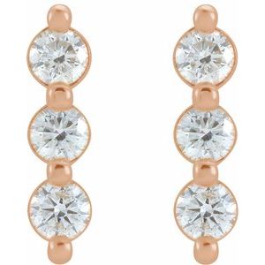 14K Rose 5/8 CTW Natural Diamond Three-Stone Bar Earrings - BN & CO JEWELRY