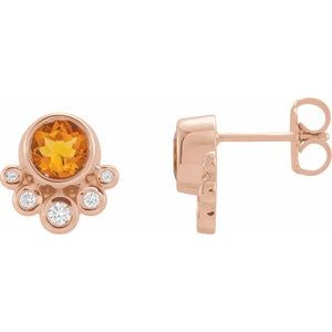14K Rose Natural Citrine & 1/8 CTW Natural Diamond Earrings - BN & CO JEWELRY