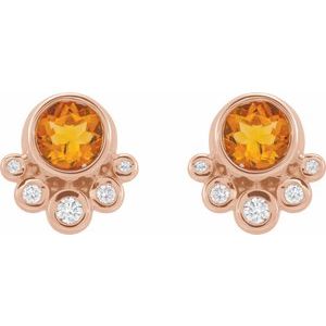 14K Rose Natural Citrine & 1/8 CTW Natural Diamond Earrings - BN & CO JEWELRY