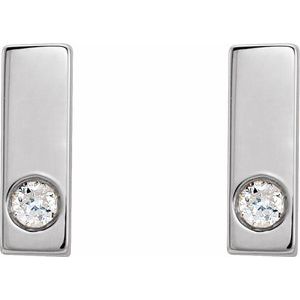 14K White .03 CTW Natural Diamond Bar Earring - BN & CO JEWELRY
