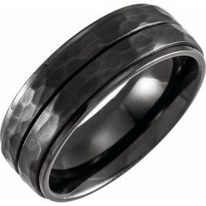 Black Titanium 8 mm Grooved Flat Edge Band Size 10.5 - BN & CO JEWELRY