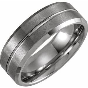 White PVD Tungsten 8 mm Grooved Beveled-Edge Band Size 12.5 with Matte Finish - BN & CO JEWELRY