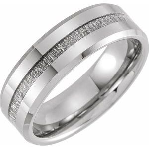 Tungsten 8 mm Beveled-Edge Band with Imitation Meteorite Inlay Size 9.5 - BN & CO JEWELRY