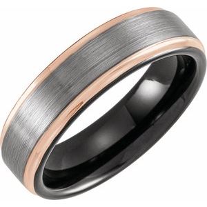 Black & 18K Rose Gold PVD Tungsten 6 mm Grooved Band with Satin Finish - BN & CO JEWELRY