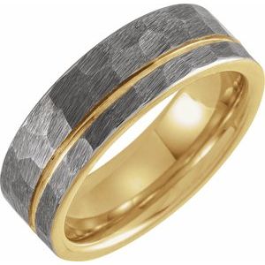 18K Yellow Gold PVD Tungsten 8 mm Grooved Band Size 13.5 with Hammer Finish - BN & CO JEWELRY
