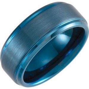 Blue PVD Tungsten 8 mm Beveled-Edge Band Size 12 with Satin Finish - BN & CO JEWELRY