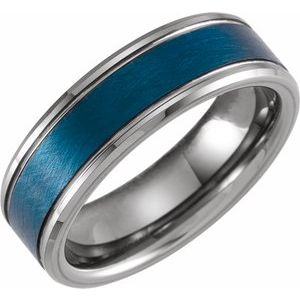 Blue PVD Tungsten 7 mm Grooved Beveled-Edge Band - BN & CO JEWELRY