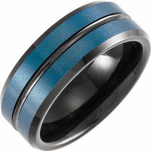 Black and Blue PVD Tungsten 8 mm Grooved Band Size 8 - BN & CO JEWELRY