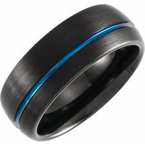 Black & Blue PVD Tungsten 8 mm Grooved Band Size 14 - BN & CO JEWELRY
