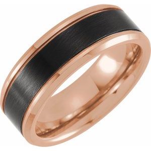 Black & 18K Rose Gold PVD Tungsten 8 mm Beveled-Edge Size 10.5 Band with Satin Finish - BN & CO JEWELRY