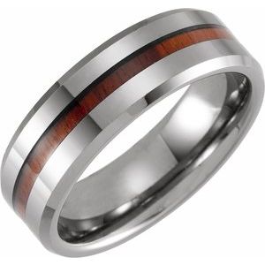 Tungsten 8 mm Beveled-Edge Band with Acacia Wood Inlay Size 13.5 - BN & CO JEWELRY