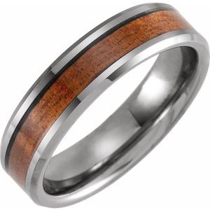 Tungsten 6 mm Beveled-Edge Band with Acacia Wood Inlay Size 11 - BN & CO JEWELRY