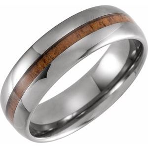 Tungsten 8 mm Domed Band with Acacia Wood Inlay Size 9 - BN & CO JEWELRY