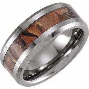 Tungsten 8 mm Beveled-Edge Band with Acacia Wood Inlay Size 13 - BN & CO JEWELRY