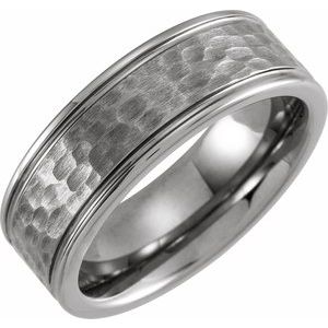 Tungsten 8 mm Grooved Band Size 12.5 with Hammer Finish - BN & CO JEWELRY