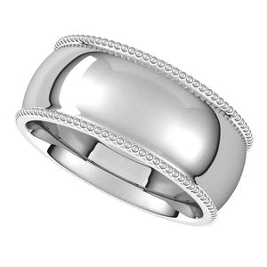 14K White 8 mm Beaded Comfort-Fit Band Size 11 - BN & CO JEWELRY