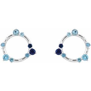14K White Natural Blue Multi-Gemstone & .03 CTW Natural Diamond Circle Earrings - BN & CO JEWELRY