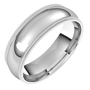 Platinum 6 mm Double Milgrain Half Round Comfort Fit Band Size 9.5 - BN & CO JEWELRY