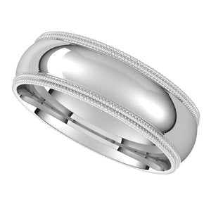 Platinum 6 mm Double Milgrain Half Round Comfort Fit Band Size 9.5 - BN & CO JEWELRY