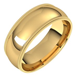 14K Yellow 7 mm Double Milgrain Half Round Comfort Fit Band - BN & CO JEWELRY