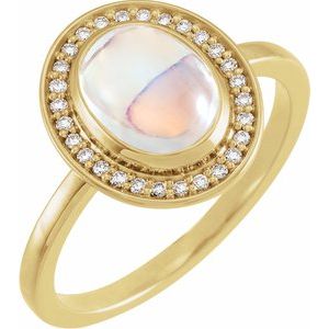 14K Yellow Natural Rainbow Moonstone & 1/8 CTW Natural Diamond Halo-Style Ring - BN & CO JEWELRY