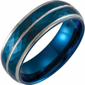 Blue PVD Tungsten 8 mm Patterned Flat Edge Band Size 12.5 - BN & CO JEWELRY