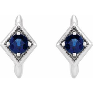 14K White Natural Blue Sapphire Geometric Hoop Earrings - BN & CO JEWELRY