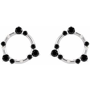 14K White Natural Onyx & .03 CTW Natural Diamond Circle Earrings - BN & CO JEWELRY