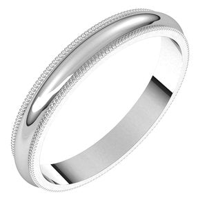 Platinum 3 mm Milgrain Half Round Band Size 10 - BN & CO JEWELRY