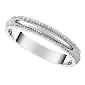 Platinum 3 mm Milgrain Half Round Band Size 10 - BN & CO JEWELRY