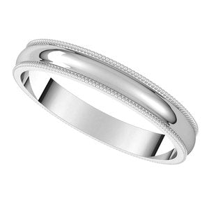 10K White 3 mm Milgrain Half Round Light Band Size 7 - BN & CO JEWELRY