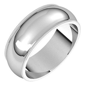 10K White 7 mm Milgrain Half Round Band - BN & CO JEWELRY
