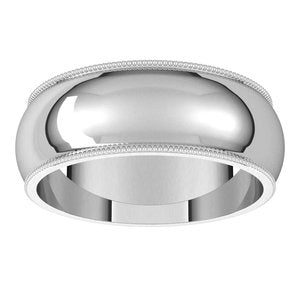 10K White 7 mm Milgrain Half Round Band - BN & CO JEWELRY