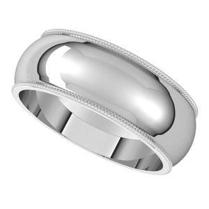 14K White 7 mm Milgrain Half Round Band - BN & CO JEWELRY