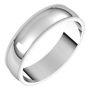 14K White 5 mm Milgrain Half Round Light Band Size 11 - BN & CO JEWELRY