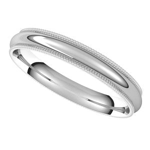 14K White 3 mm Milgrain Half Round Comfort Fit Light Band Size 7 - BN & CO JEWELRY
