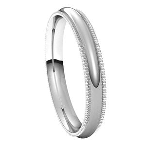 14K White 3 mm Milgrain Half Round Comfort Fit Light Band Size 7 - BN & CO JEWELRY