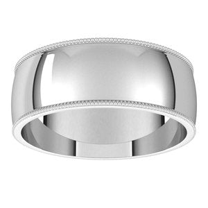 14K White 7 mm Milgrain Half Round Light Band - BN & CO JEWELRY