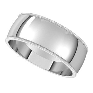 14K White 7 mm Milgrain Half Round Light Band - BN & CO JEWELRY