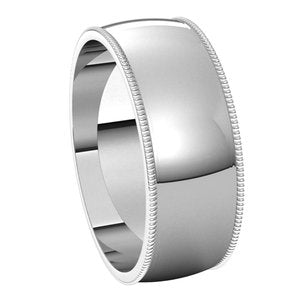 14K White 7 mm Milgrain Half Round Light Band - BN & CO JEWELRY